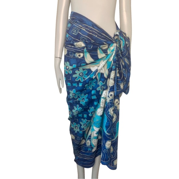 HP🎉 SAKS FIFTH AVENUE Swim Coverup Pareo Wrap Large Scarf Cotton Tropical Floral - Picture 4 of 16